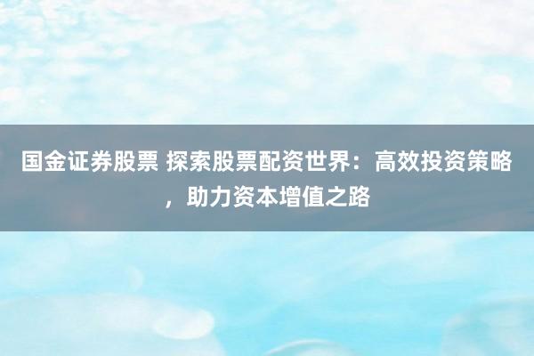 国金证券股票 探索股票配资世界：高效投资策略，助力资本增值之路